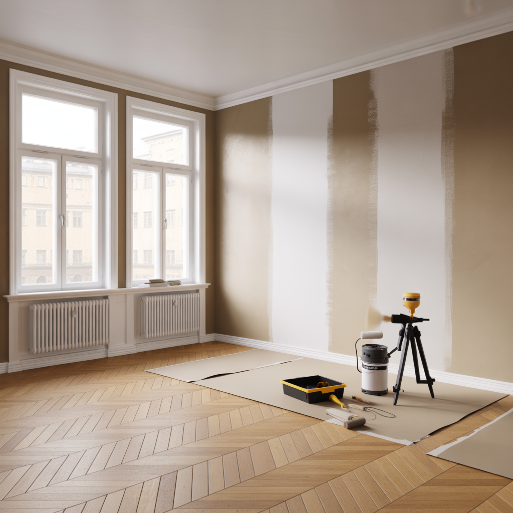 sprutmalning inomhus jamforelse mot roller och pensel